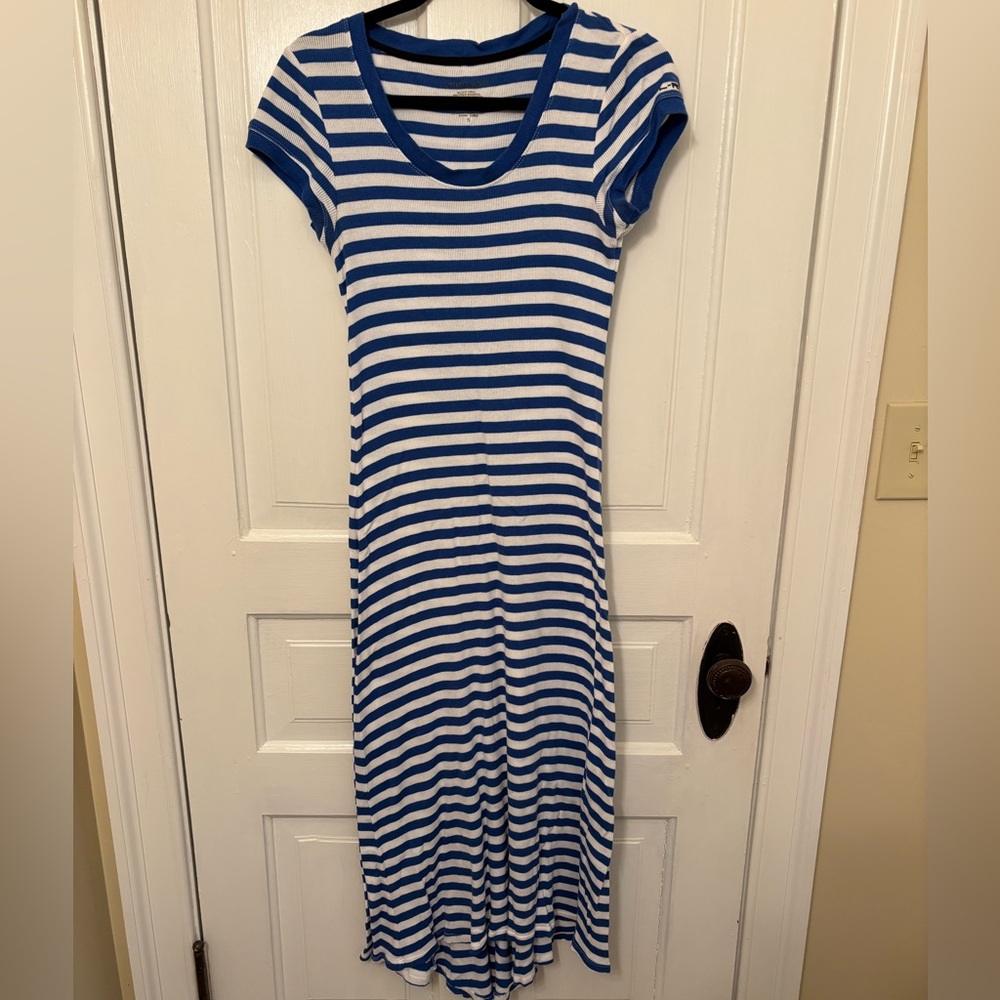 Lauren Essentials Blue and White Nautical Striped Maxi Dress Small